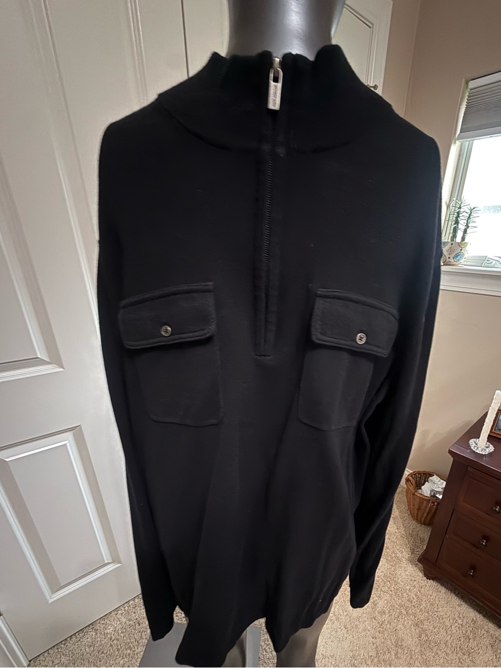 Michael Kors Black Half-Zip Pocket Sweater
